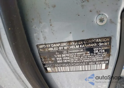 2005 Chrysler Crossfire Srt-6 from USA, damaged, VIN 1C3AN79N65X040681